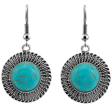 Antique Silver Plated Green Turquoises Stone Round Cabochon Drop Earrings for Women Jewelry 2024 - buy cheap