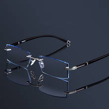 Оправа для очков Cubojue без оправы для мужчин, брендовые деловые очки с синими оттенками, бриллиантовая отделка, линзы для чтения при близорукости 2024 - купить недорого
