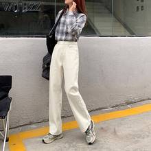 WITHZZ Autumn Winter Women's High Waist Wide Leg Trousers Straight Thin Fleece  Warm Jeans 2024 - buy cheap