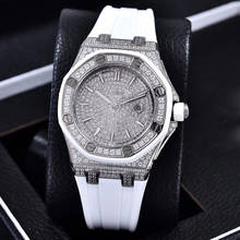 Full diamonds silver Iced out watch 37mm szie women watch quartz ladies watches gold case red dial rubber strap 2024 - buy cheap