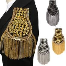 2pcs/pair Bead Rhinestone Clothing Patch Chain Fringed Performance Stage Versatile Coat Tassel Epaulettes Sewing metal Craft JZ4 2024 - buy cheap