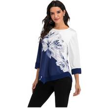 New 2020 Shirt Women Spring Summer Floral Printing Blouse 3/4 Sleeve Casual Hem Irregularity Female fashion shirt Tops Oversized 2024 - buy cheap
