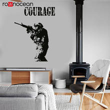 Pegatina de pared de soldado de guerra moderno, calcomanías de vinilo de tiro de valentía de Rifle del ejército, murales extraíbles, decoración del hogar para habitación de niños y adolescentes 3626 2024 - compra barato