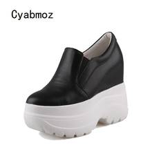 Cyabmoz-zapatos de aumento de altura para mujer, zapatillas con plataforma de cuero genuino, informales, de tacón alto, Tenis femeninos 2024 - compra barato