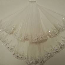 Jieruize brilhante véus de casamento artesanal frisado borda lantejoulas duas camadas curto tule branco/marfim véus de noiva 2024 - compre barato