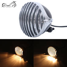 Aluminum Motorcycle Old School Scalloped Vintage Finned Grill Headlight For Harley Chopper Bobber Cafe Racer 2024 - buy cheap