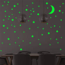 Креативные Звезды Луна светящиеся фотообои для домашнего декора зеленые флуоресцентные настенные стикеры Фотообои 2024 - купить недорого