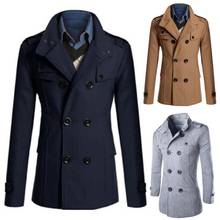 Stylish Men Winter Stand Collar Long Sleeve Double-breasted Woolen Trench Coat Men solid color stand-up button-down cape jacket 2024 - buy cheap