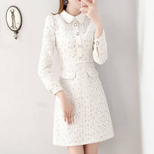 2021 New Autumn Winter Runway Women Elegant White Tweed Dress Doll Collar Long Sleeve Female Fashion Chic Dress 2024 - buy cheap