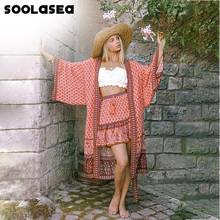 Soolasea Women Boho Summer Beach Cover Up Bathing Suit Ladies Swimwear Long Kaftan cardigan Floral Playa Dress Bikini Cover Up 2024 - buy cheap