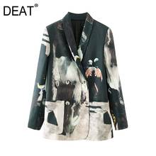 [DEAT] 2022 Spring Autumn New Fashion Tide V-neck Double Breasted Printing Long Sleeve Temperament Women's Blazer Coat 13W277 2024 - buy cheap