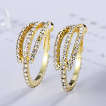 Fashion Trendy Stunning  Rhinestone Gems Hoop Earrings For Women Jewelry Fashion Gold Color Statement Earrings Accessories 2024 - buy cheap