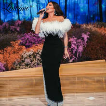 Off Shoulder Feather Saudi Arabic Middle East Celebrity Dresses Party Gowns Black Robe De Soiree Evening Dress Abendkleider 2024 - buy cheap