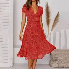 40# Polka Dot Print Dress Women V-neck Ruffle Chiffon Dress Casual Vintage Short Sleeve Summer Dresses For Women 2021 Vestidos 2024 - buy cheap