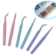 2Pcs Hot Sale Stainless Steel Pink Blue Purple Straight + Bend Tweezer For Eyelash Extensions Nail Art Nippers 2024 - buy cheap