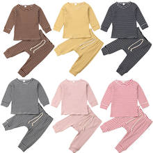 2Pcs Newborn Baby Girl Boy Clothes Stripe Long Sleeve Tops Warm Pants Autumn Winter Outfits Cotton Clothes Set Infant Clothing 2024 - buy cheap