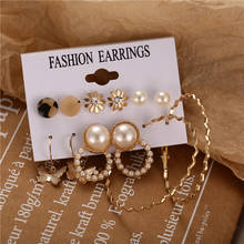 Nuevo 6 unids/set mariposa perla Stud aretes para las mujeres pendientes de moda Vintage pendientes de joyería 2024 - compra barato