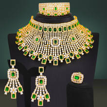 Missvikki-Conjuntos de joyería nigeriana de lujo para mujer, de zirconia cúbica, color verde dorado, 4 unidades 2024 - compra barato