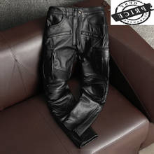 Calça de couro bovino genuíno masculina, calça plus size para motocicleta outono e inverno 100%, cinza, lw 2024 - compre barato