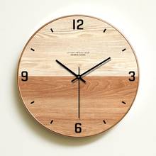 Relógio de parede em madeira para sala de estar, relógio em design moderno e simples, decoração silenciosa, para quarto e sala de estar 2024 - compre barato