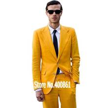 Красивое желтое мужское вечернее платье, потрясающие блейзеры, деловые костюмы, пальто и брюки, смокинги для жениха (пиджак + брюки + галстук) W:550 2024 - купить недорого