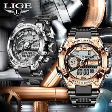 Часы наручные LIGE Мужские Цифровые многофункциональные, спортивные в стиле милитари, для активного отдыха, водонепроницаемость 50 м 2024 - купить недорого