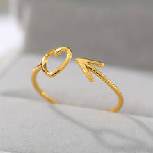Anillos minimalistas con forma de corazón para mujer, joyas de flecha de una dirección, Color dorado y oro rosa, anillo de boda con forma de corazón, joyería con dijes 2024 - compra barato