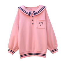 Японская женская школьная форма в стиле Харадзюку, матросский воротник, белый, синий, розовый пуловер большого размера, Флисовая теплая Осенняя верхняя одежда с вышивкой 2024 - купить недорого