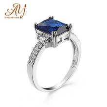Anillos yuzuk anel feminino de prata esterlina 925, criado com safira azul, joia de alta qualidade para casamento, noivado e festa 2024 - compre barato
