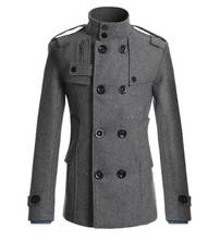 Sobretudo de manga comprida para homens, casaco masculino casual de lã jaqueta corta-vento cinza, sobretudo fino para meninos, roupa de exterior plus size 3xl 2024 - compre barato