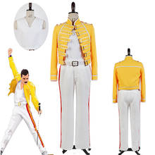 Disfraz de Queen Lead para hombre y mujer, conjunto completo de traje de Cosplay con chaqueta amarilla y pantalones blancos, para Halloween 2024 - compra barato