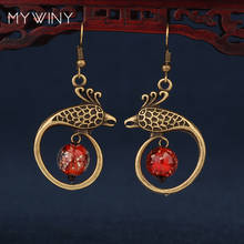 MYWINY-pendientes étnicos de pavo real de metal para mujer, aretes de cuentas esmaltadas de vidrio rojo de alta calidad, joyería vintage 2024 - compra barato