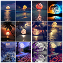 Huacan Diamond Painting Moon Night Paintings For Interior Mosaic Embroidery Sea Tree Scenery Diamond Art Home Decor 2024 - compre barato