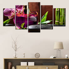 HD Modular 5 Pieces Green Bamboo Zen Stone Canvas Painting Wall Bathroom Picture Poster Home Decoration 2024 - buy cheap