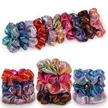 10 Colors Rainbow Scrunchies Woman Hair Scrunchie Metallic Girls Fashion Hair Tie Laser Shiny Women Accessories Summer Headwear 2024 - buy cheap