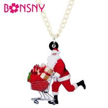 Bonsny Acrylic Christmas Gift Shopping Cart Santa Claus Necklace Pendant Chain Festival Jewelry Lady Girls Charms Gift Accessory 2024 - buy cheap