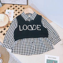 Осенняя детская одежда Gooporson, клетчатая Длинная блузка и жилет с надписью, Модный корейский комплект одежды для маленьких девочек, детские наряды для подростков 2024 - купить недорого