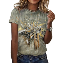 2021 Trend Women's Short Sleeve T-shirt, 3D Flower Print Oil Painting Shirt, Summer Round Neck Loose and Comfortable T-shirt 2024 - buy cheap