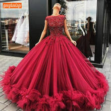 Noble Red Ball Gown Evening Dresses Long O Neck Appliqued Beaded Saudi Arabia Formal Dress Sleeveless Africa Women Evening Gowns 2024 - buy cheap