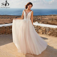 SoDigne Boho Wedding Dresses 2021 Scoop Neck Backless A-Line Appliques Lace Bridal Gowns Plus Size Robe De Soiree 2024 - buy cheap