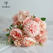 Lovegrace Artificial Silk Rose Peony Flower Wedding Bouquet Bride Bouquet Pink Hydrangea Pompom Bud Vanilla Spike Wedding Supply 2024 - buy cheap