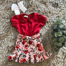 Комплект из 2 предметов для детей 1-6 лет; летняя одежда для маленьких девочек с красными цветами; комплект одежды: футболка и шорты 2024 - купить недорого