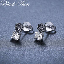 BLACK AWN 100% 925 Sterling Silver Jewelry Flower Stud Earrings for Women Black & White Silver Eternity Stone Earring T211 2024 - buy cheap