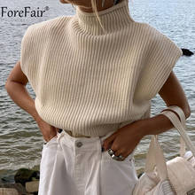 Forefair Turtleneck Sleeveless Beige Autumn Winter Women Knitted Casual Sweater Vest Solid Loose Thick 2020 Fashion Jumper 2024 - buy cheap