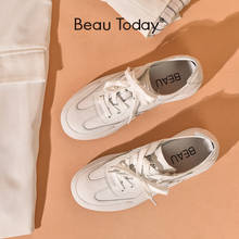 BeauToday/белые женские кроссовки из натуральной коровьей кожи с круглым носком на шнуровке; Женская повседневная обувь на плоской подошве в стиле ретро; 29062 ручной работы 2024 - купить недорого