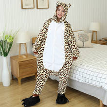 Pijama feminino de inverno, macacão de dormir para homens e mulheres, com estampa de urso, leopardo e morcego 2024 - compre barato