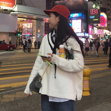 Suéter de punto para mujer, suéter Harajuku, holgado, con cuello de pico, Color sólido, dividido, con, Kawaii, novedad, Otoño e Invierno 2024 - compra barato