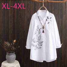 2021 spring autumn plus size tops for women large blouse loose casual cotton long sleeve print flower long shirt white 3XL 4XL 2024 - buy cheap