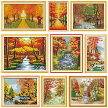 Autumn Scenery Cross Stitch Kits Stamped Thread Gift DMC 11CT 14CT Print Counted Fabric Handmade Craft Set Embroidery Needlework 2024 - buy cheap