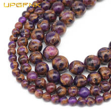 Contas de pedra natural ornamentada em ouro roxo, 6/8/10mm, espaçador redondo, para fazer joias, acessórios faça você mesmo, brincos, pulseira 2024 - compre barato